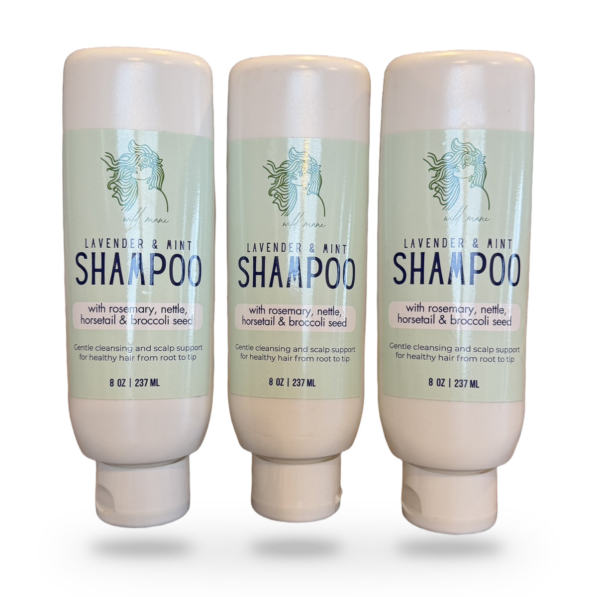 Wild Mane Lavender & Mint Shampoo, three 8 oz bottles