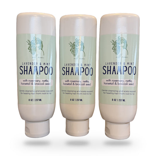 Wild Mane Lavender & Mint Shampoo, three 8 oz bottles